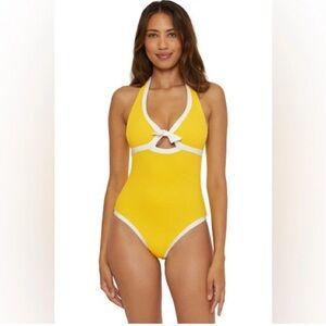Trina Turk Swim Tie Front Maillot Halter Swimsuit one piece size 10 NWT